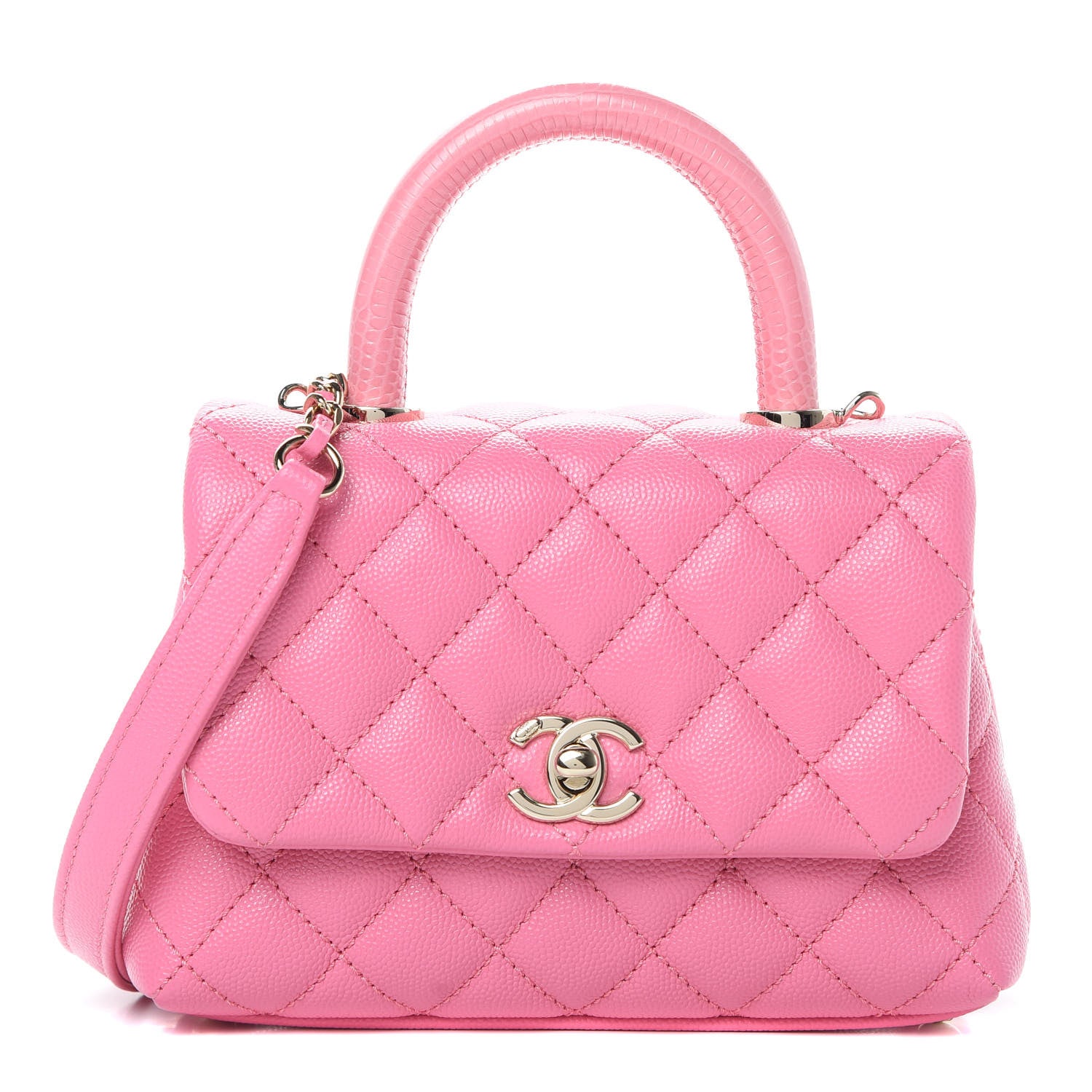 Chanel Caviar Quilted Lizard Embossed Extra Mini Coco Handle Flap Pink 1 of 10