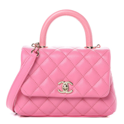 Chanel Caviar Quilted Lizard Embossed Extra Mini Coco Handle Flap Pink 1 of 10