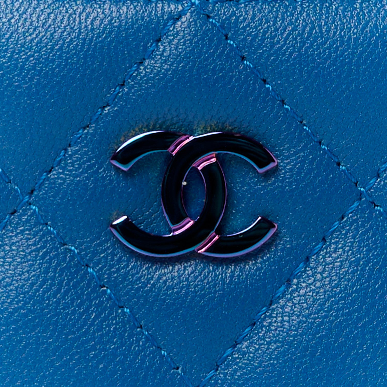 Chanel Lambskin Quilted Card Holder Blue Pink 9 of 12