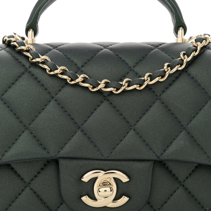 Chanel Iridescent Lambskin Quilted Mini Top Handle Rectangular Flap Dark Green 8 of 10