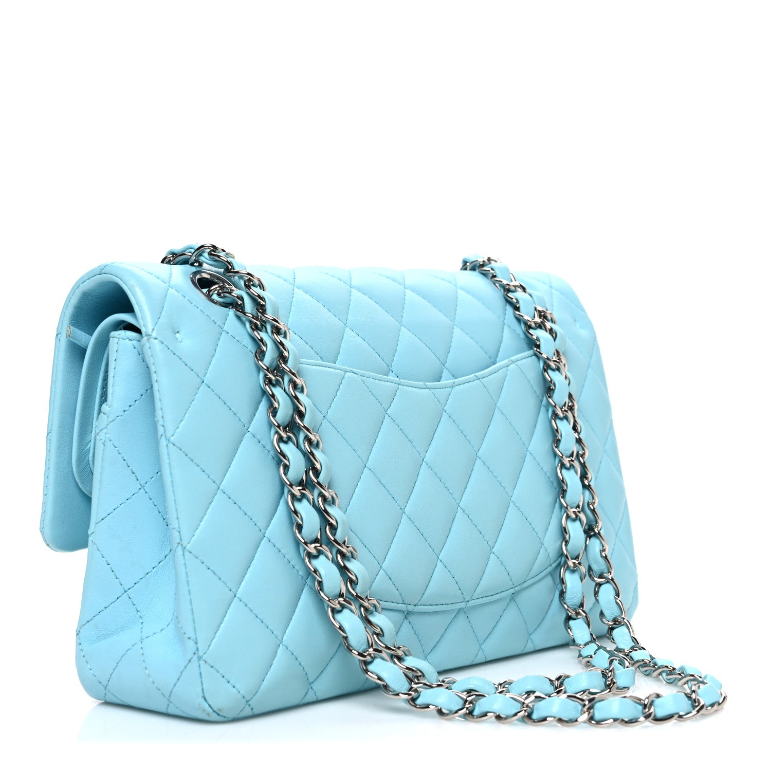 Chanel Lambskin Quilted Medium Double Flap Light Blue 3 of 10