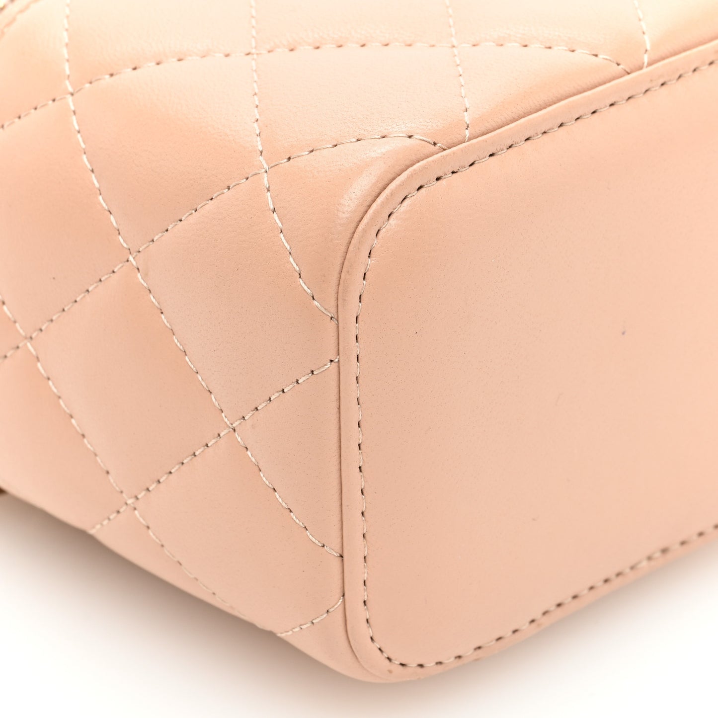 Lambskin Quilted Top Handle Mini Vanity Case With Chain Beige