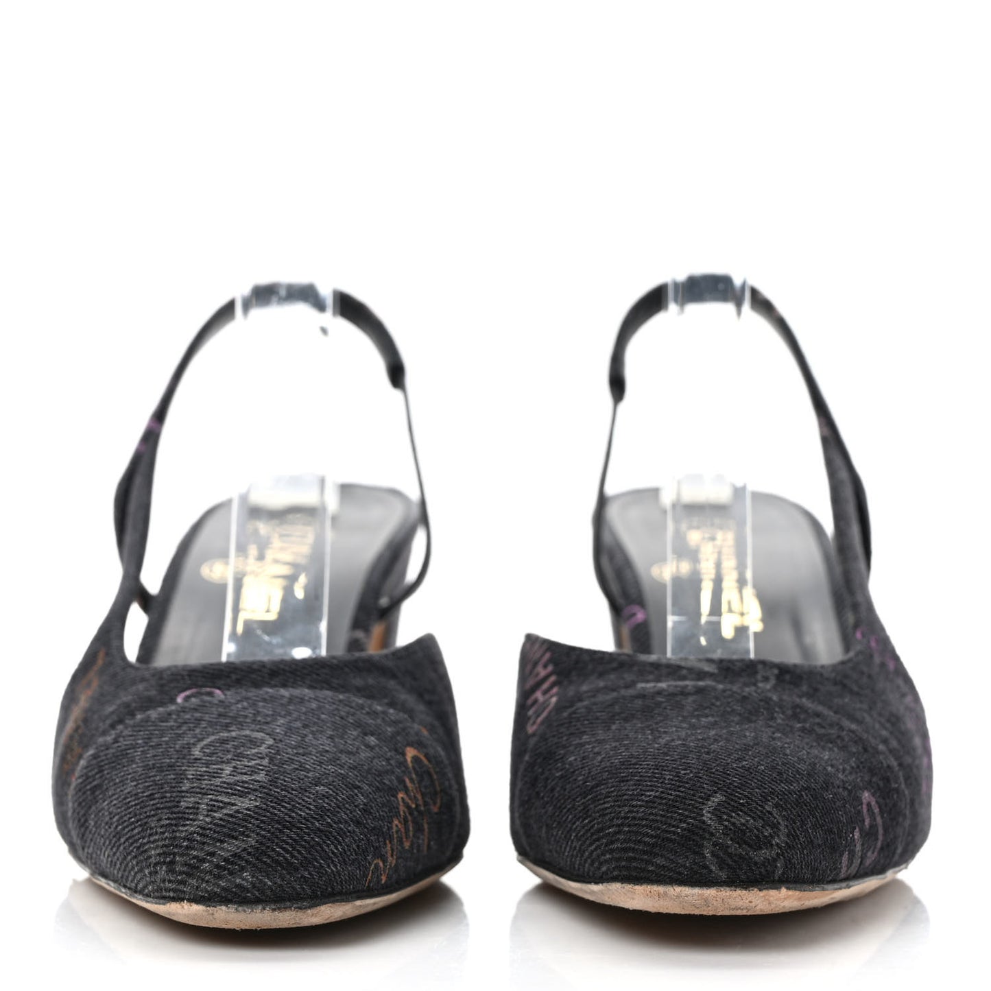 Denim Cap Toe Denim Mood Slingback Pumps 39 Black Multicolor