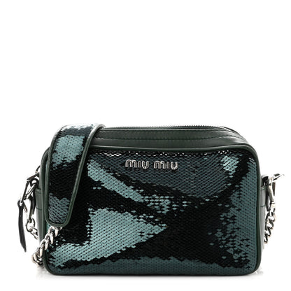 Miu Miu Paillettes Sequin Chain Camera Bag Smeraldo 1 of 9