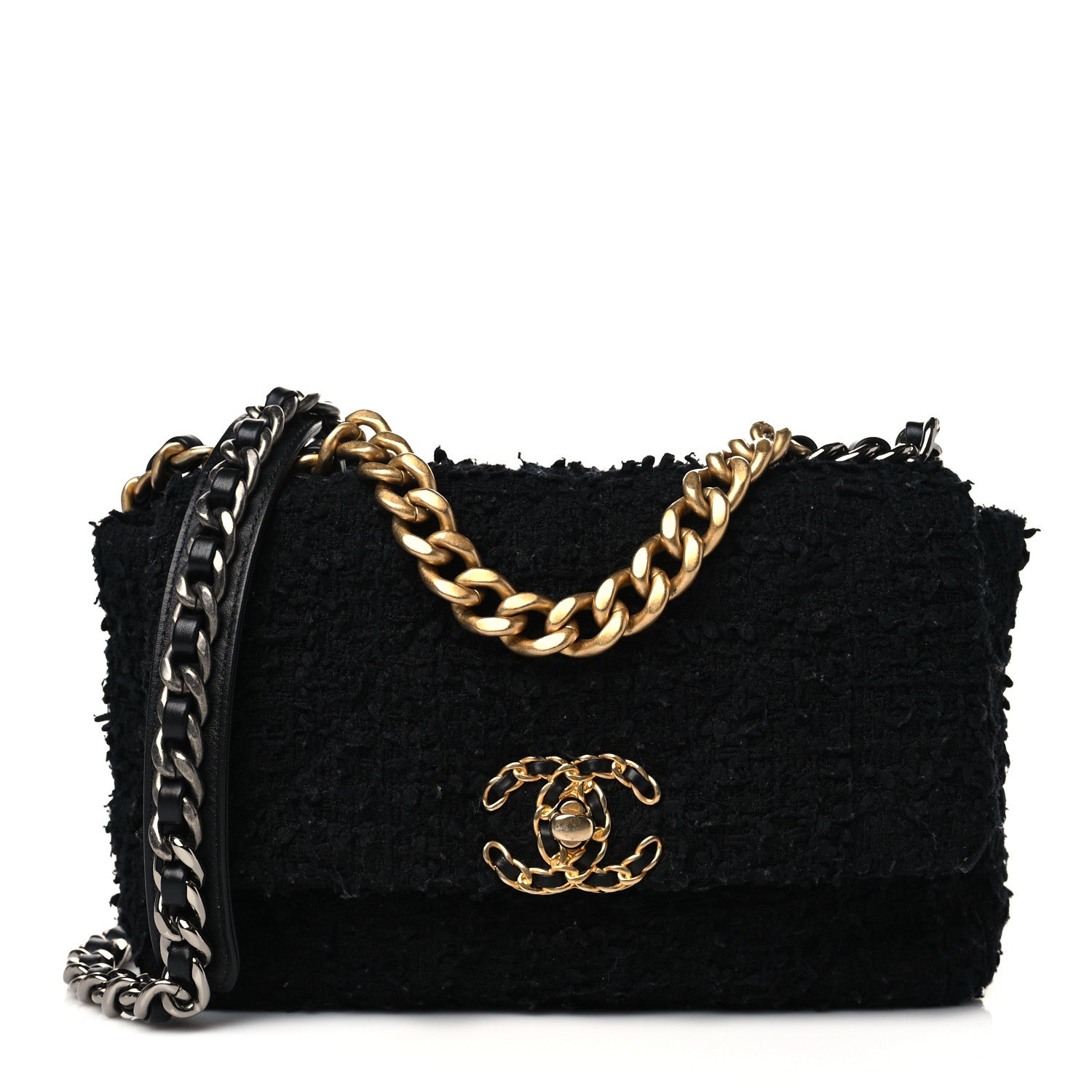 Chanel Tweed Quilted Medium Chanel 19 Flap Black 1 of 9