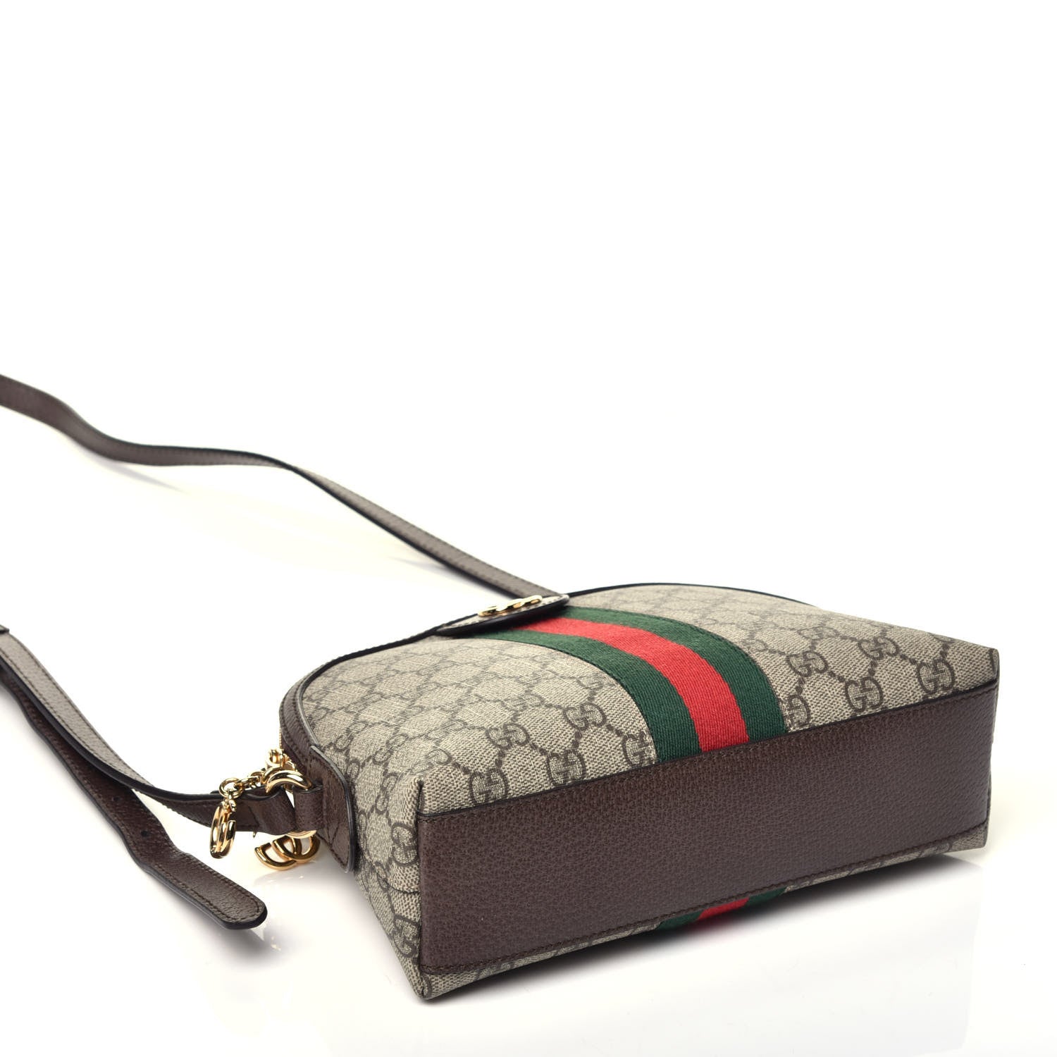 Gucci GG Supreme Monogram Textured Dollar Calfskin Web Small Ophidia Dome Shoulder Bag Beige Ebony New Acero 4 of 9