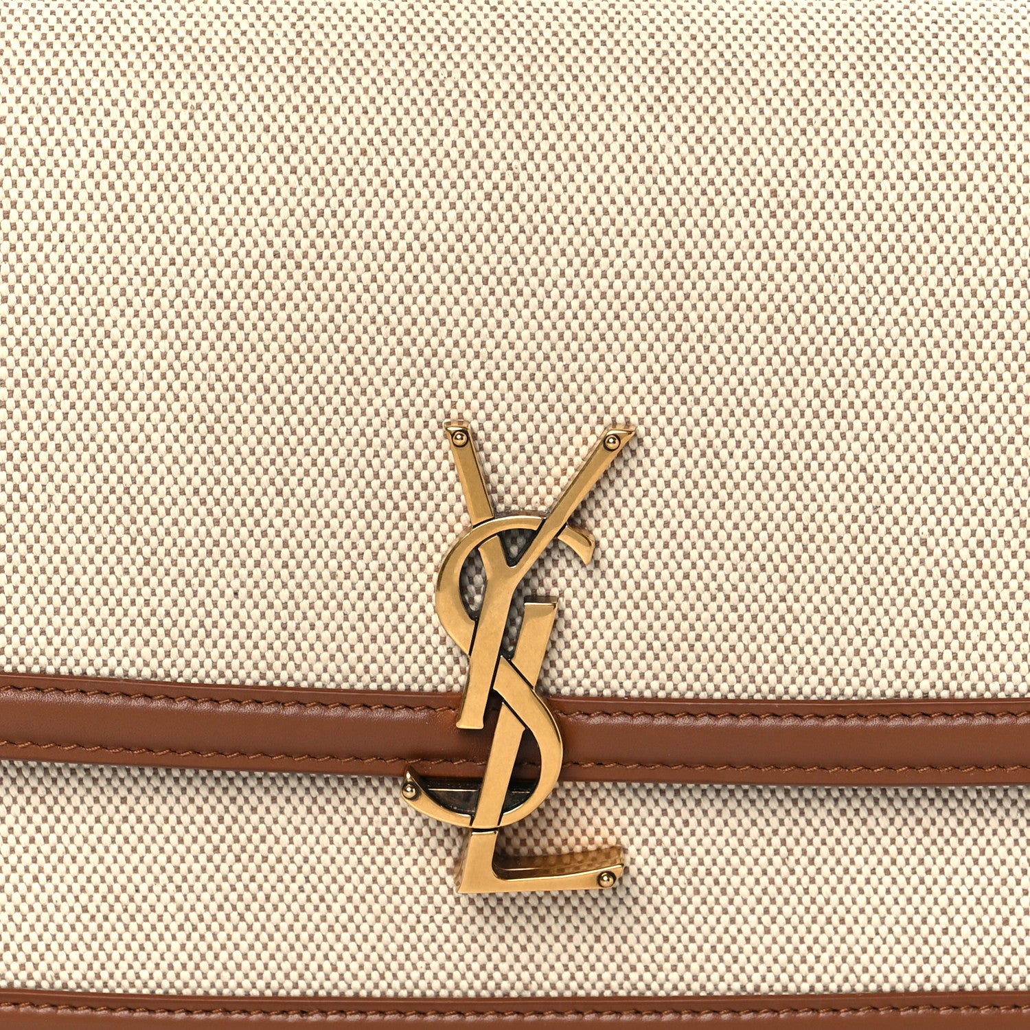 Saint Laurent Canvas Monogram Medium Solferino Satchel Beige Cognac 7 of 9