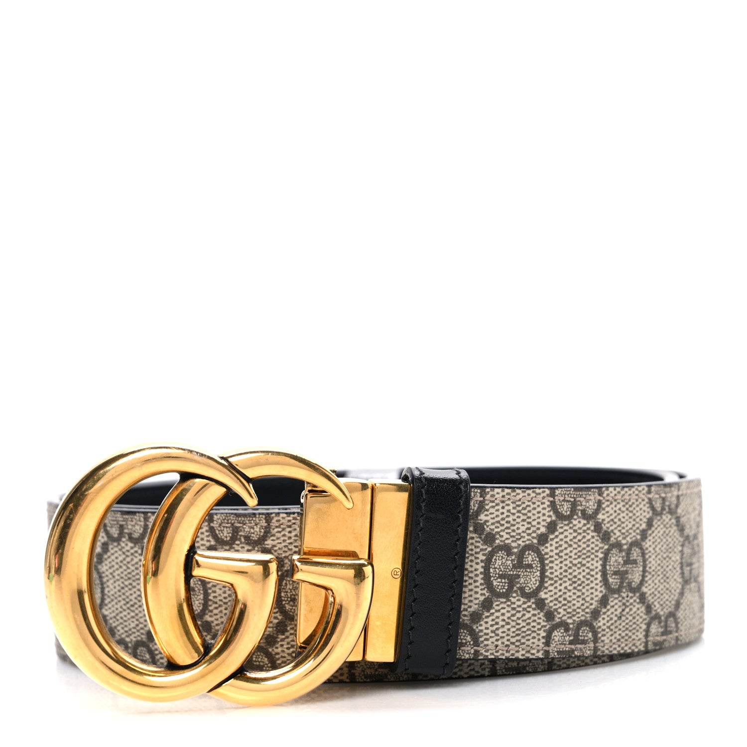 Gucci GG Supreme Monogram Plutone Calfskin Double G Reversible 30mm Belt 85 34 Beige Ebony New Acero 1 of 5