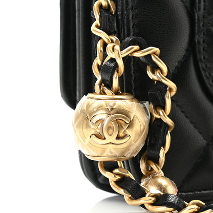 Chanel Lambskin Quilted CC Pearl Crush Wallet on Chain WOC Black 10 of 11