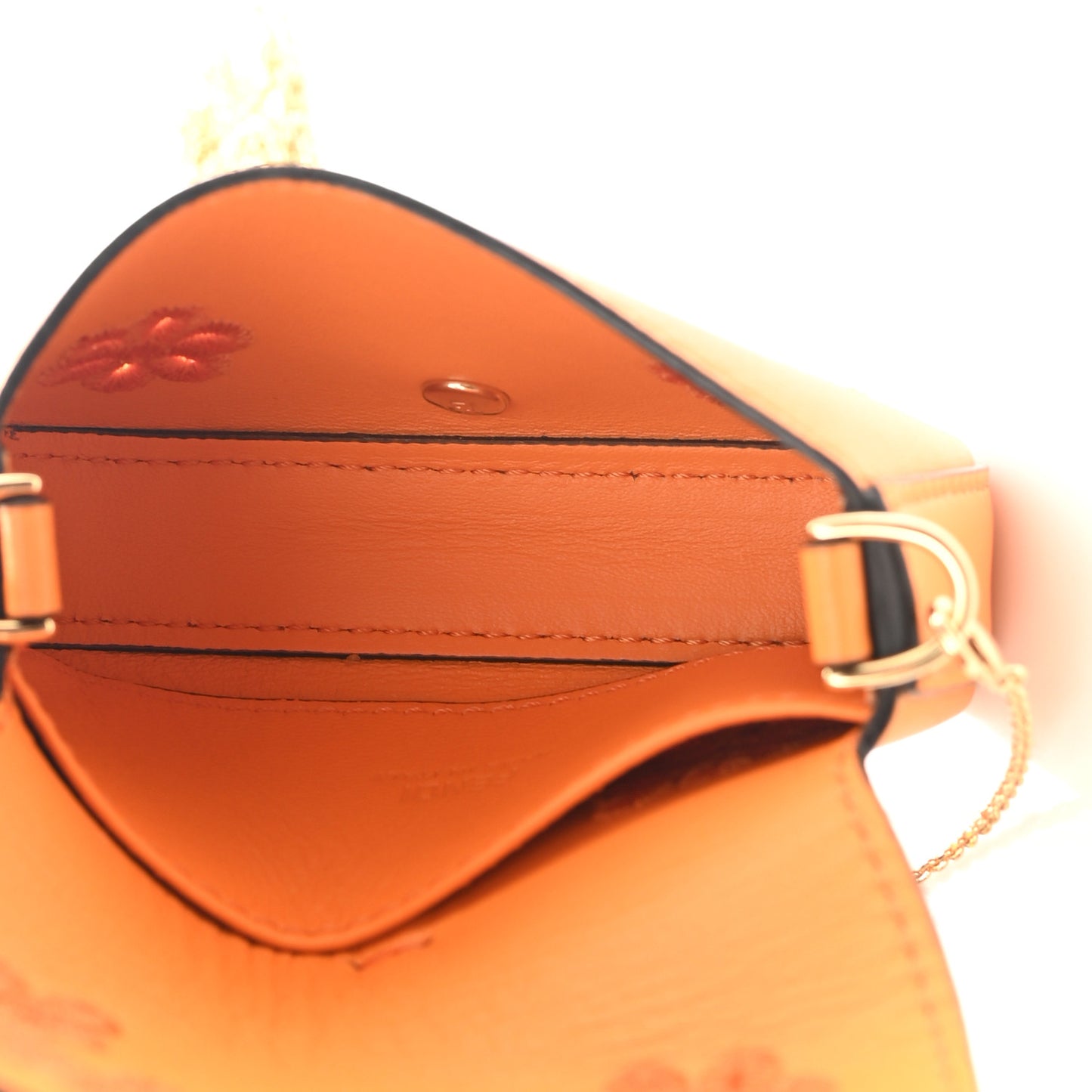 Shiny Nappa Vitello King Floral Ajour Embroidered Nano Baguette Charm Clementine