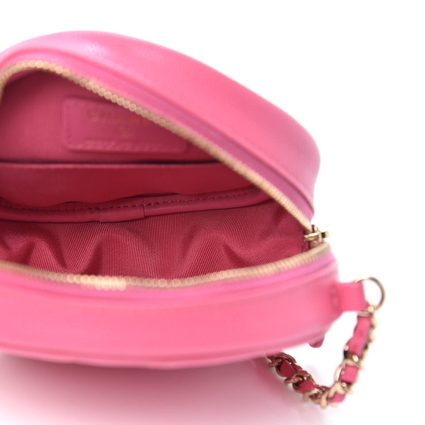 Caviar Quilted Round Clutch With Chain Pink