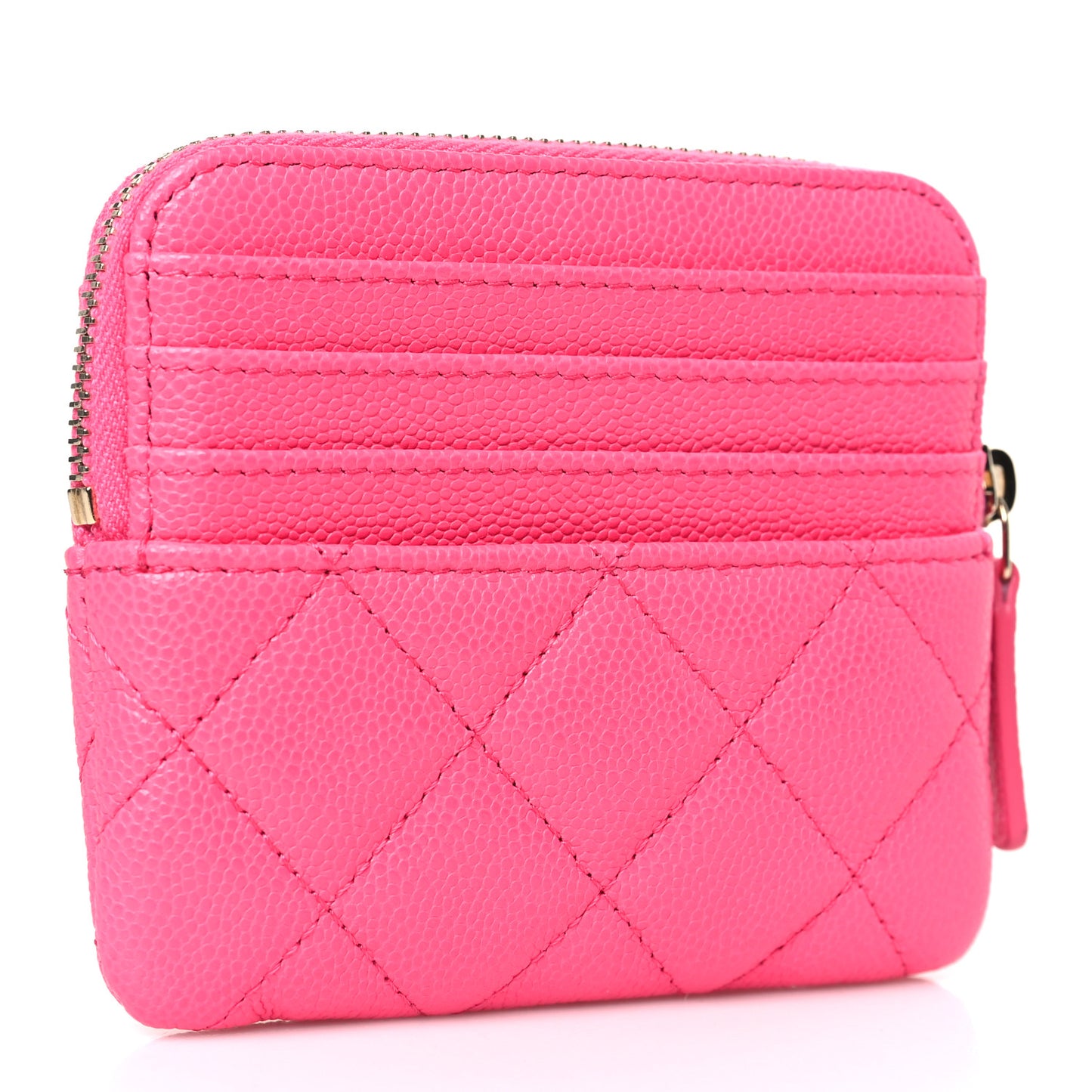 Caviar Quilted Zip Card Holder Wallet Pink