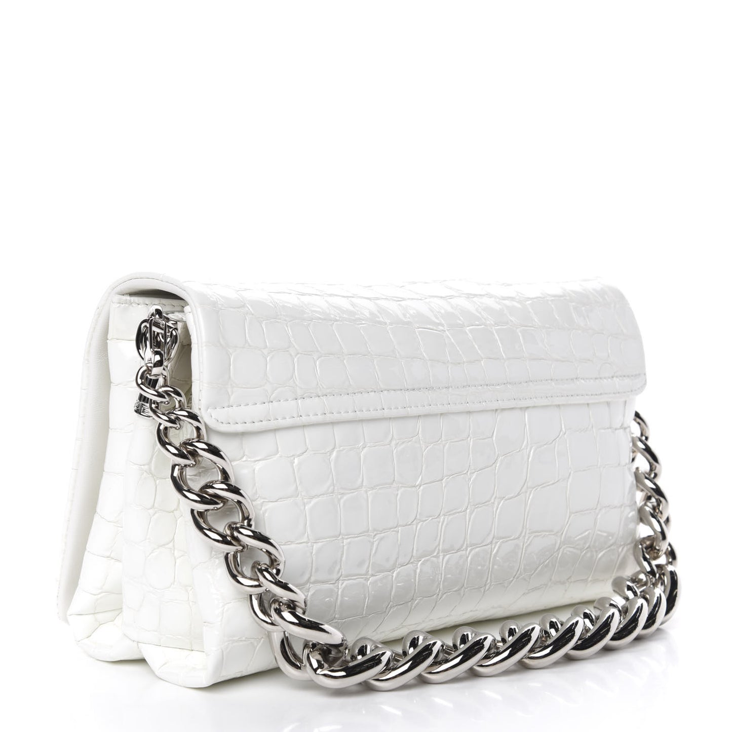 Croc Stamped Patent Palazzo Sultan Shoulder Bag White