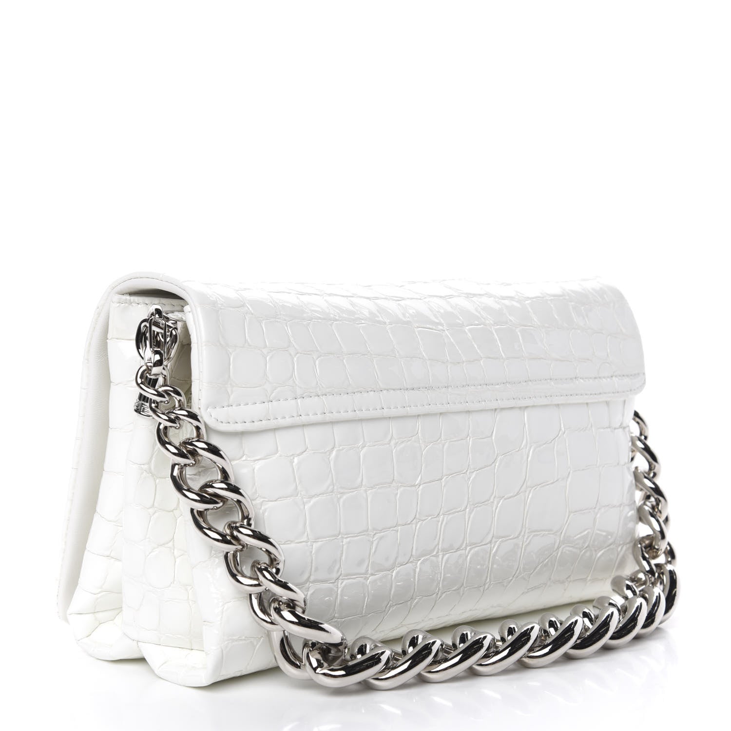 Versace Croc Stamped Patent Palazzo Sultan Shoulder Bag White 2 of 10