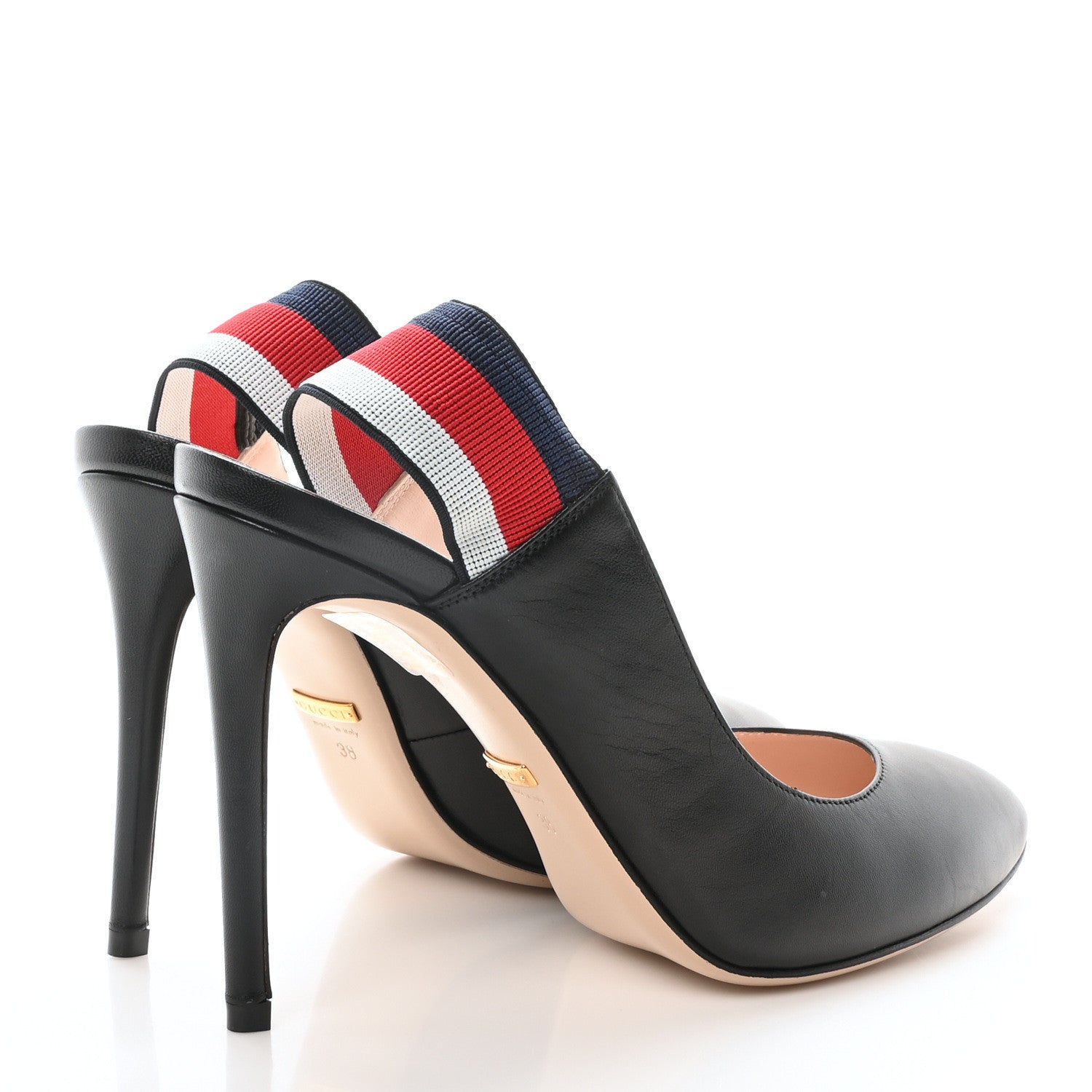 Gucci Malaga Kid Web Sylvie High Heel Slingback Pumps 38 Black 5 of 9