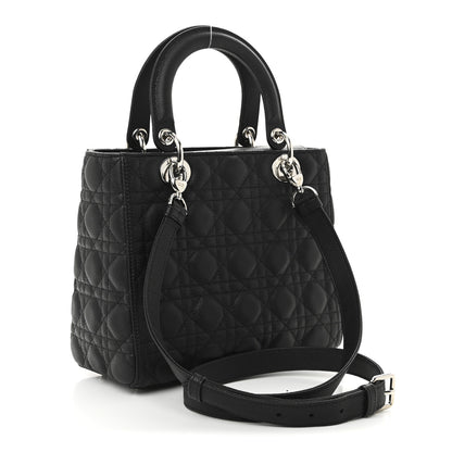 Christian Dior Grained Calfskin Cannage Medium Lady Dior Black 3 of 9