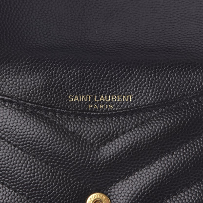 Saint Laurent Grain De Poudre Matelasse Chevron Monogram Compact Wallet Black 6 of 7