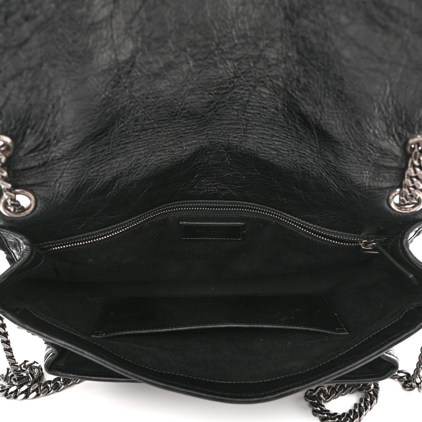 Crinkled Calfskin Matelasse Monogram Large Niki Chain Satchel Black
