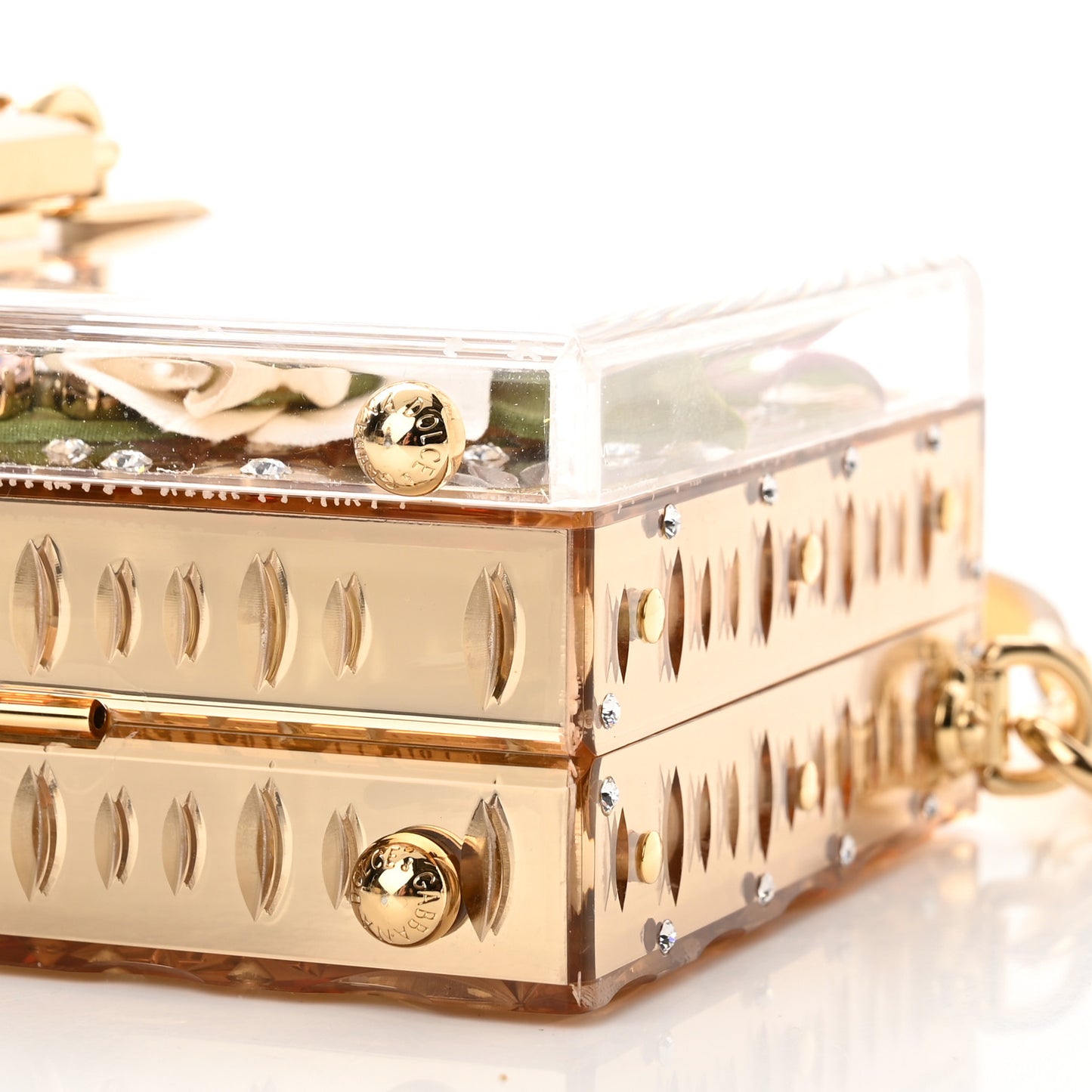 Metallic Plexiglass Crystal Embellished Shoulder Bag Gold