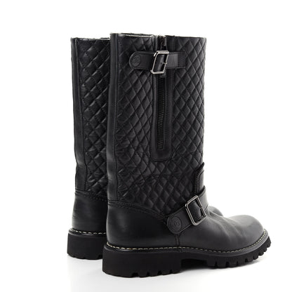 Chanel Calfskin Quilted Biker Boots 37.5 Black 4 of 10