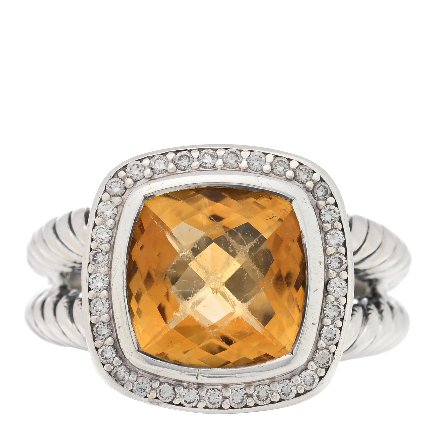 David Yurman Sterling Silver Diamond Citrine 11mm Albion Ring 61 9.5 1 of 4