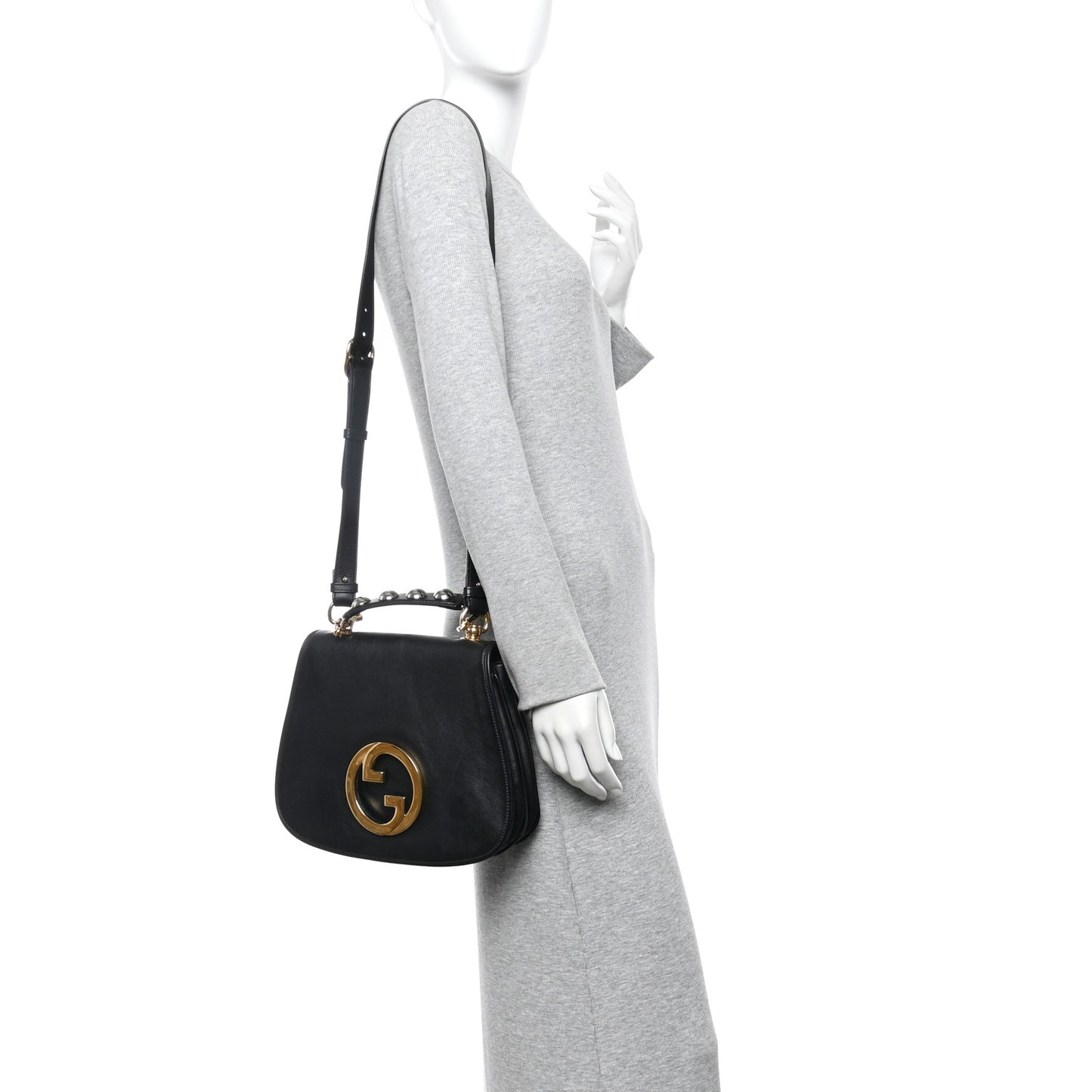 Roxy Calfskin Web Medium Studded Blondie Shoulder Flap Bag Black