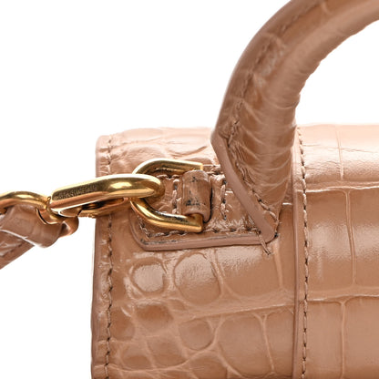 Balenciaga Shiny Calfskin Crocodile Embossed Hourglass Top Handle Bag XS Nude Beige 15 of 16