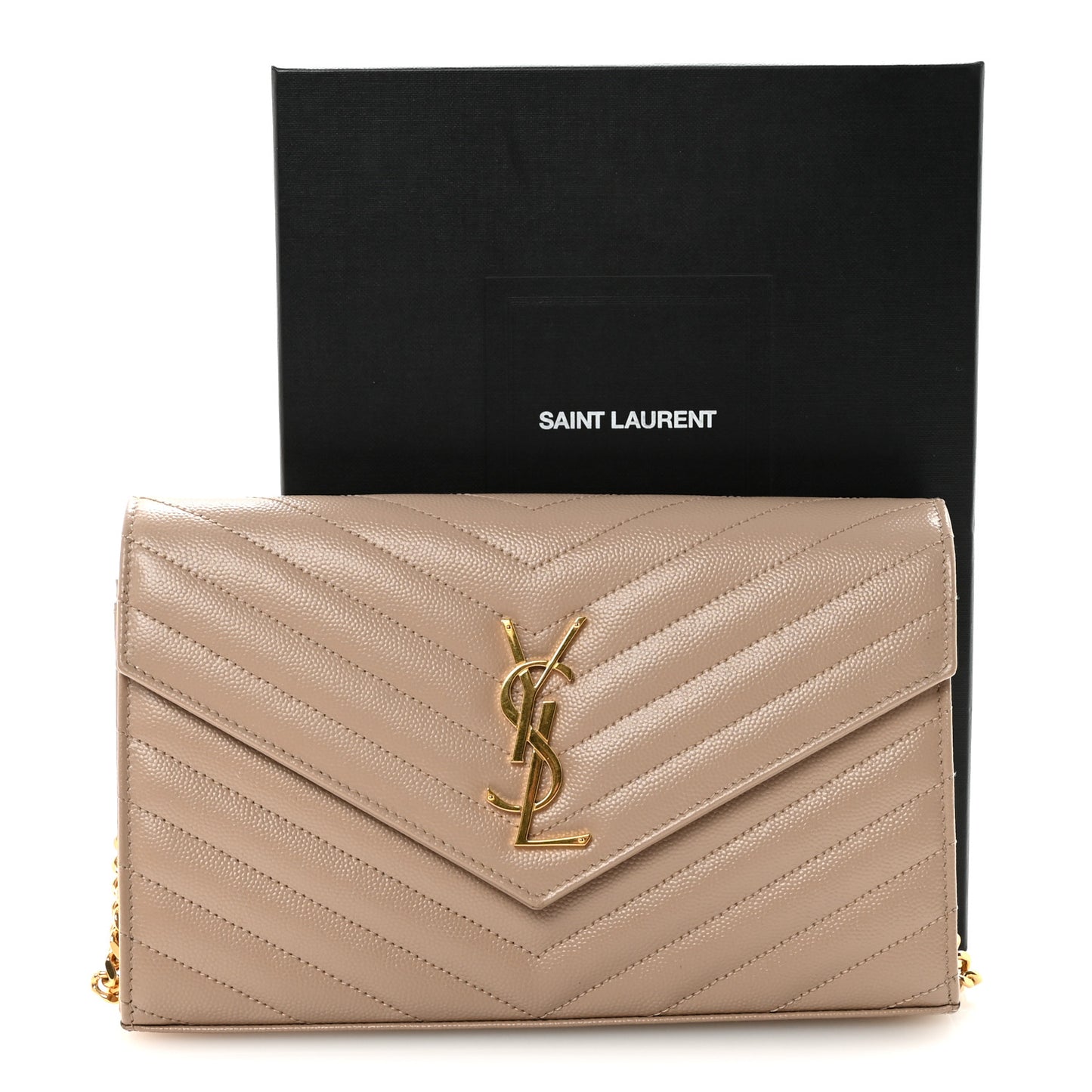 Grain De Poudre Matelasse Chevron Monogram Chain Wallet Dark Beige