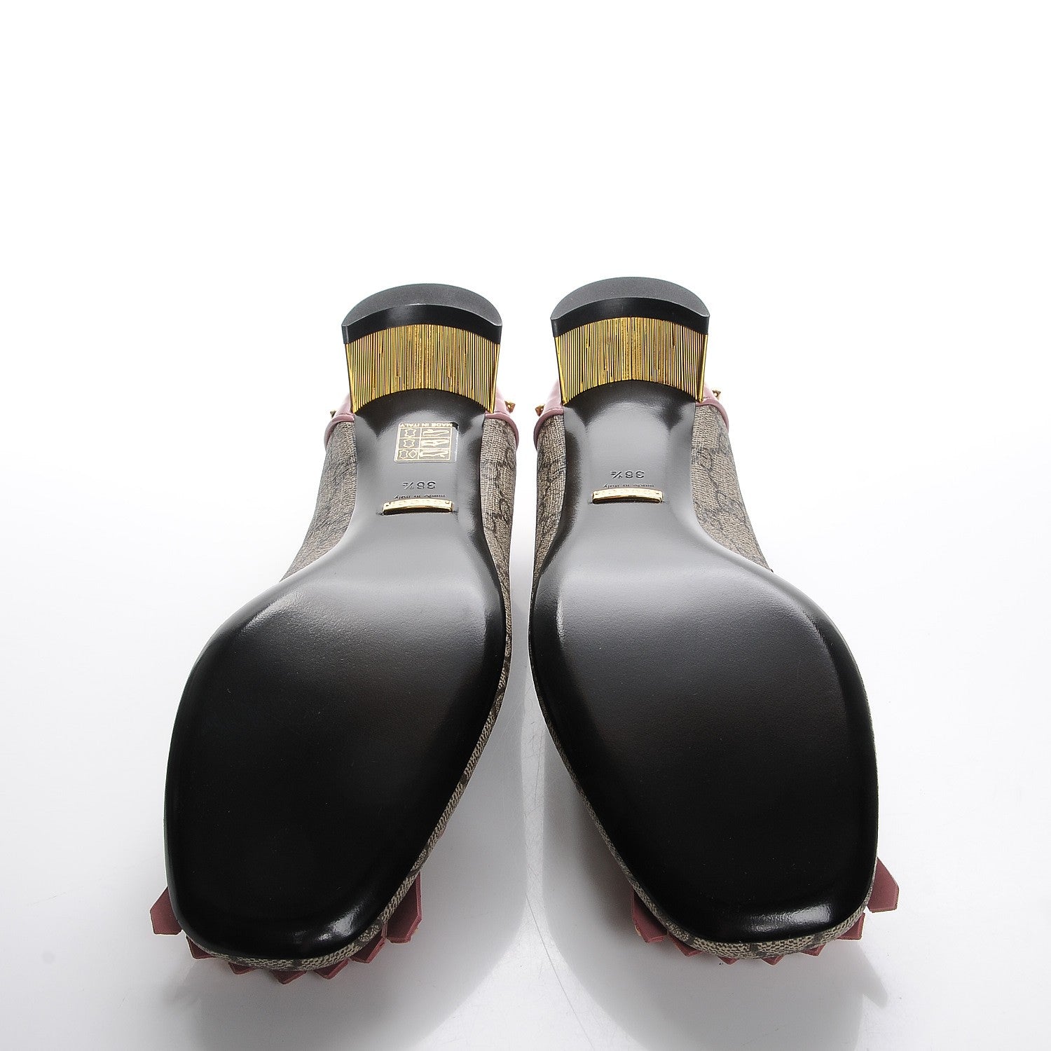 Gucci GG Supreme Monogram Patent Studded Fringe Loafer Pumps 38.5 Beige Ebony Carmine Rose 5 of 9