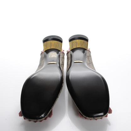 Gucci GG Supreme Monogram Patent Studded Fringe Loafer Pumps 38.5 Beige Ebony Carmine Rose 5 of 9