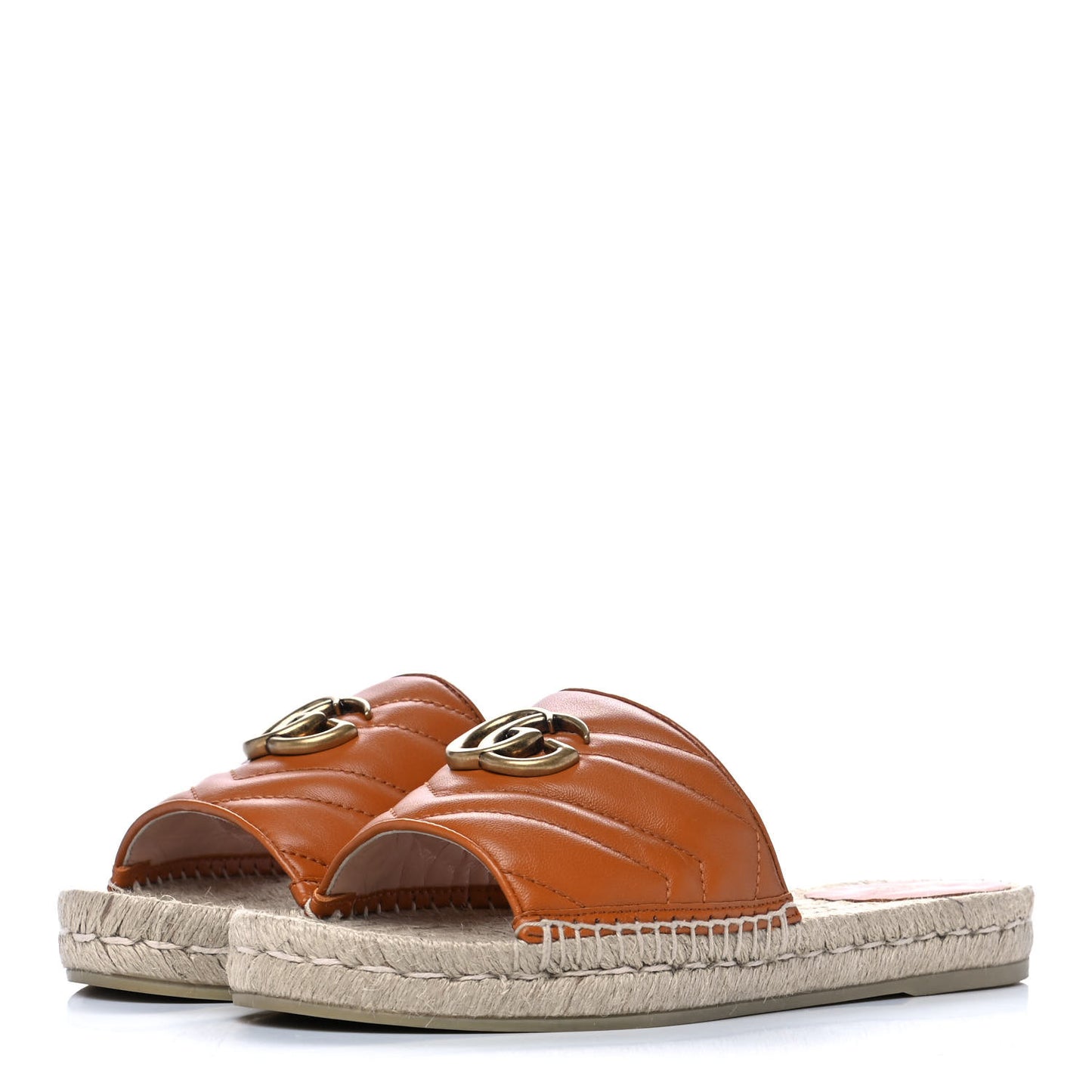 Nappa Matelasse GG Marmont Espadrille Slide Sandals 38 Cognac