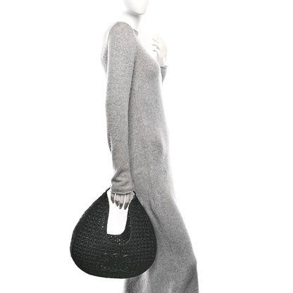 Celine Raffia Calfskin Triomphe Panier Hobo Bag Black 2 of 11