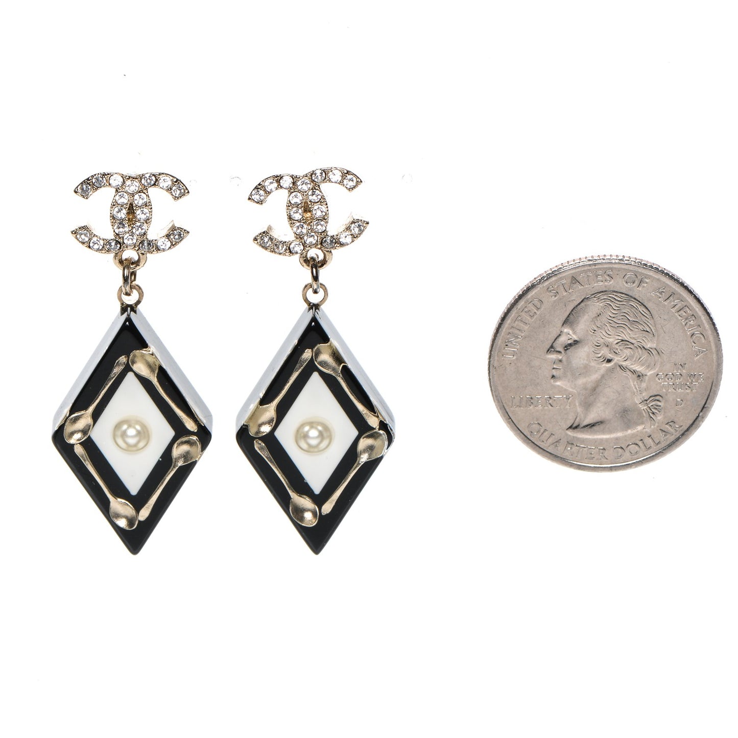 Resin Crystal Spoon Brasserie CC Drop Earrings Black White
