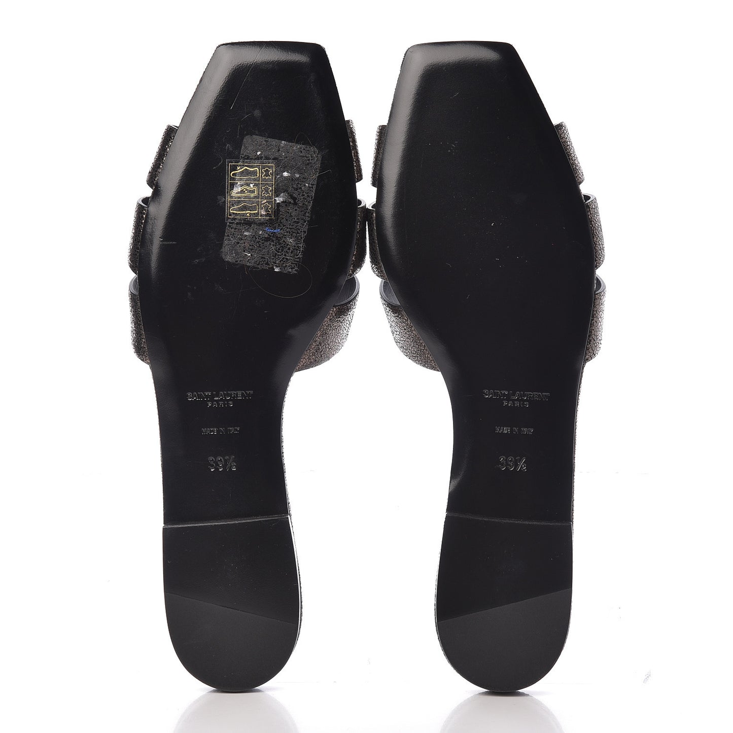 Metallic Crackled Calfskin Nu Pied 05 Slide Sandals 39.5 Black Gun Metal