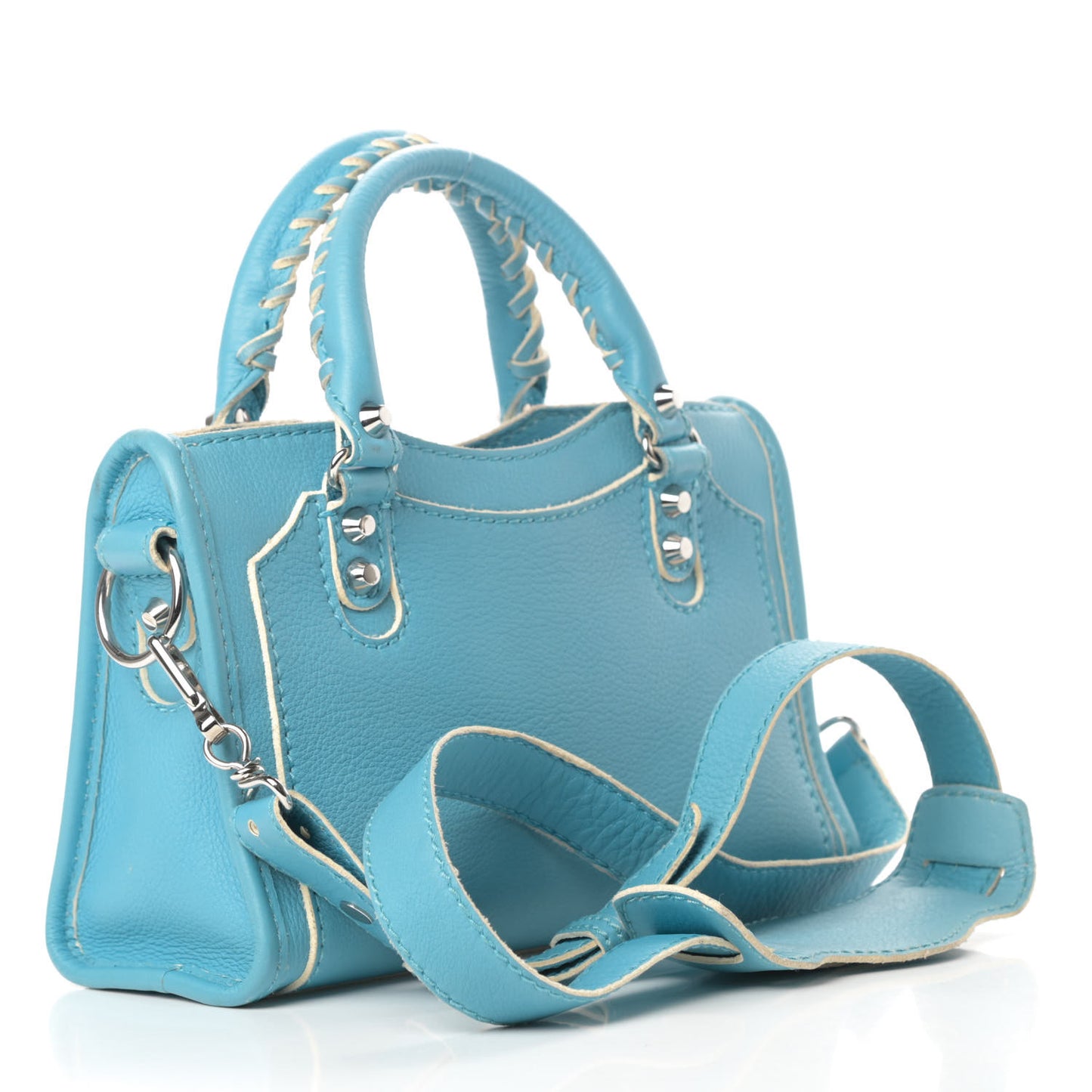 Supple Grained Calfskin Classic Silver Hardware Highlight Mini City Bleu Caraibes