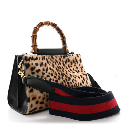 Gucci Calf Hair Bamboo Web Leopard Print Mini Nymphaea Top Handle Bag 3 of 11