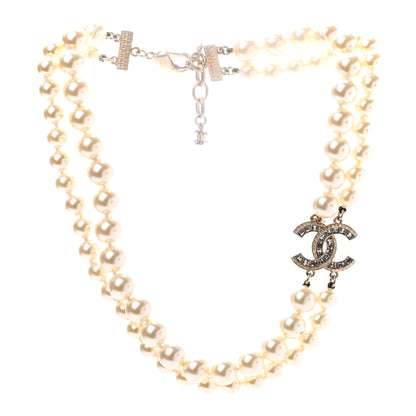 Chanel Baguette Crystal Pearl CC Double Strand Necklace Gold 3 of 5
