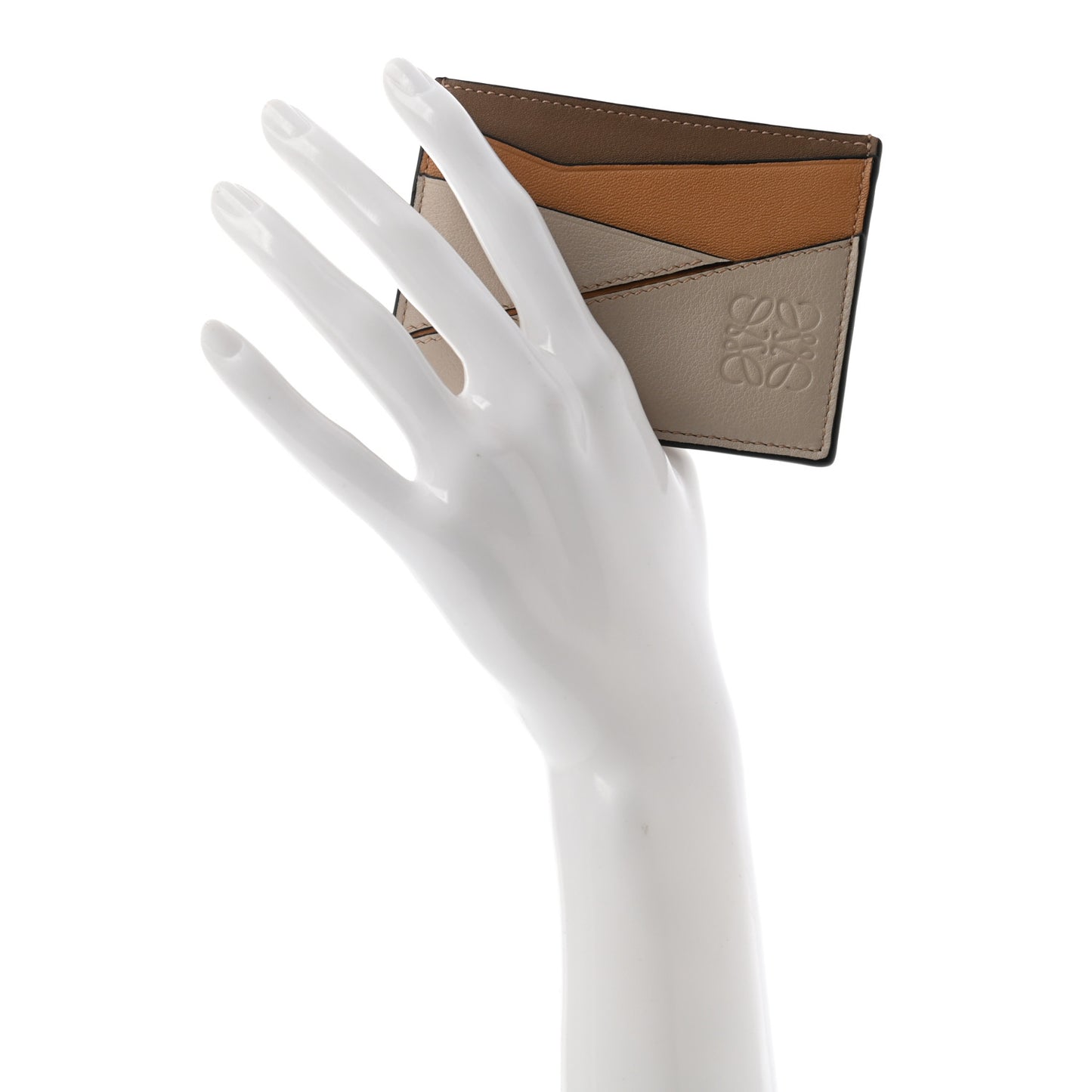 Calfskin Puzzle Colorblock Card Holder Camel