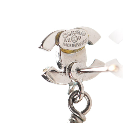 Chanel Crystal Pearl CC Drop Earrings Silver Pearly White 4 of 5