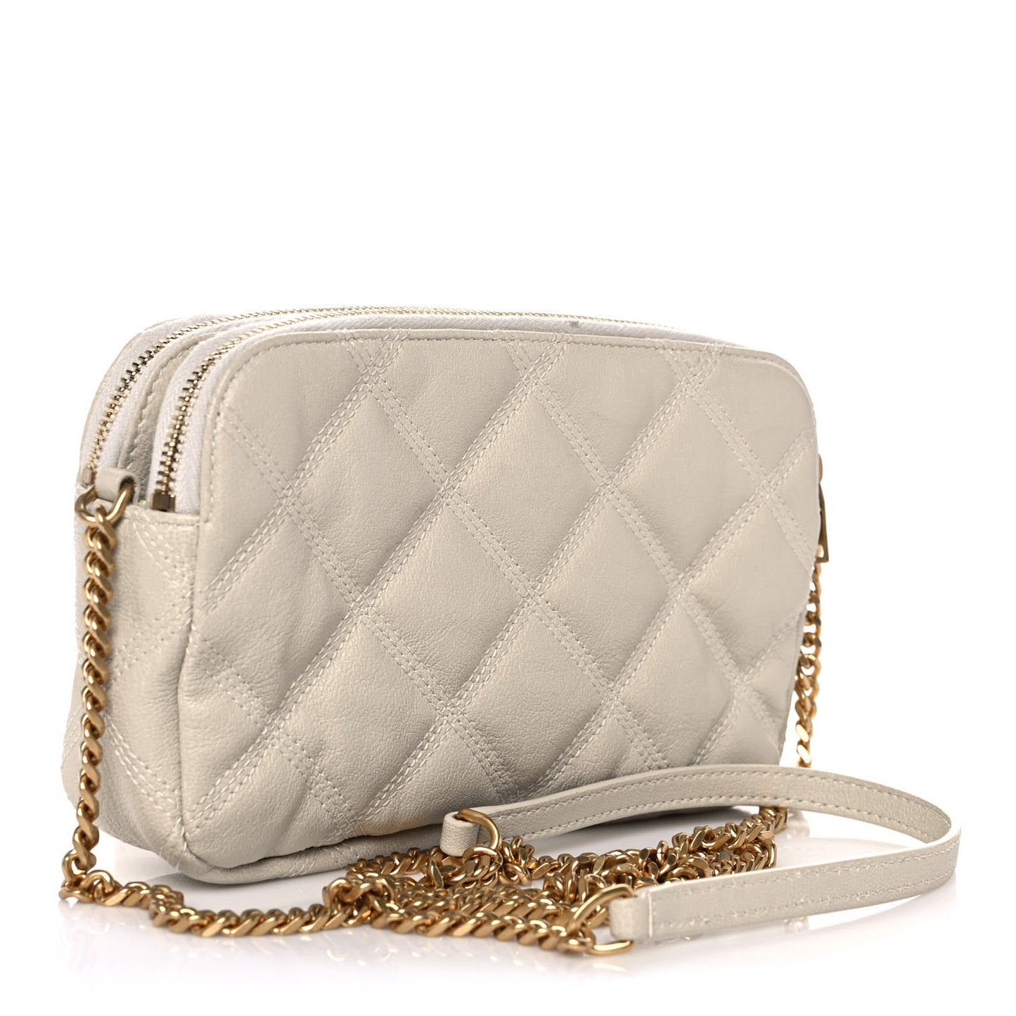 Grained Lambskin Quilted Mini Becky Double Zip Bag Vintage White