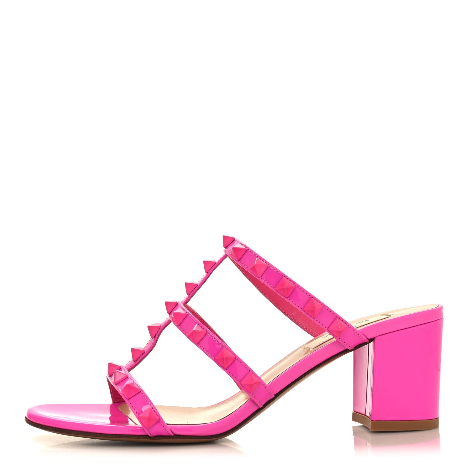 Valentino Garavani Patent Lacquered Monochrome Rockstud 60mm Caged Slide Sandals 37 Pink PP 1 of 9