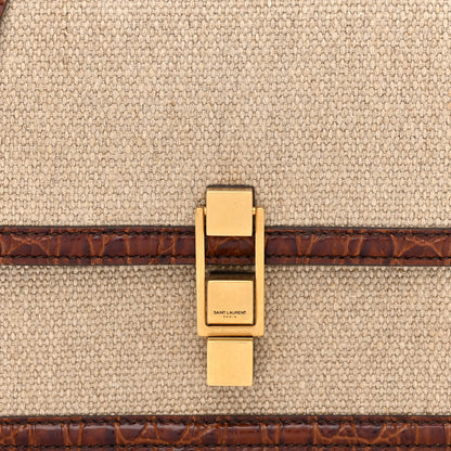 Saint Laurent Linen Canvas Crocodile Embossed Carre Satchel Natural Brown 8 of 11