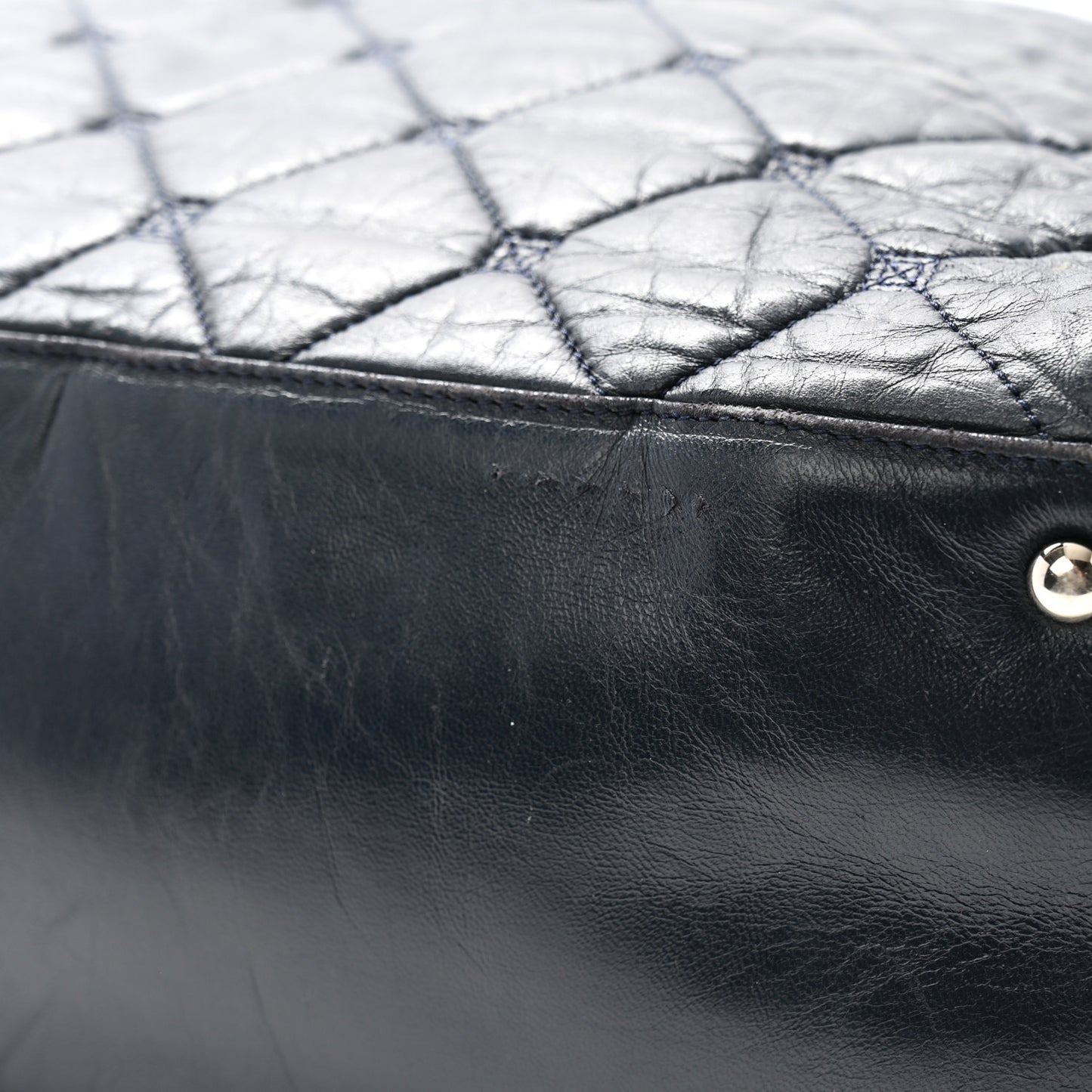 Lambskin Quilted Hidden Chain Tote Navy
