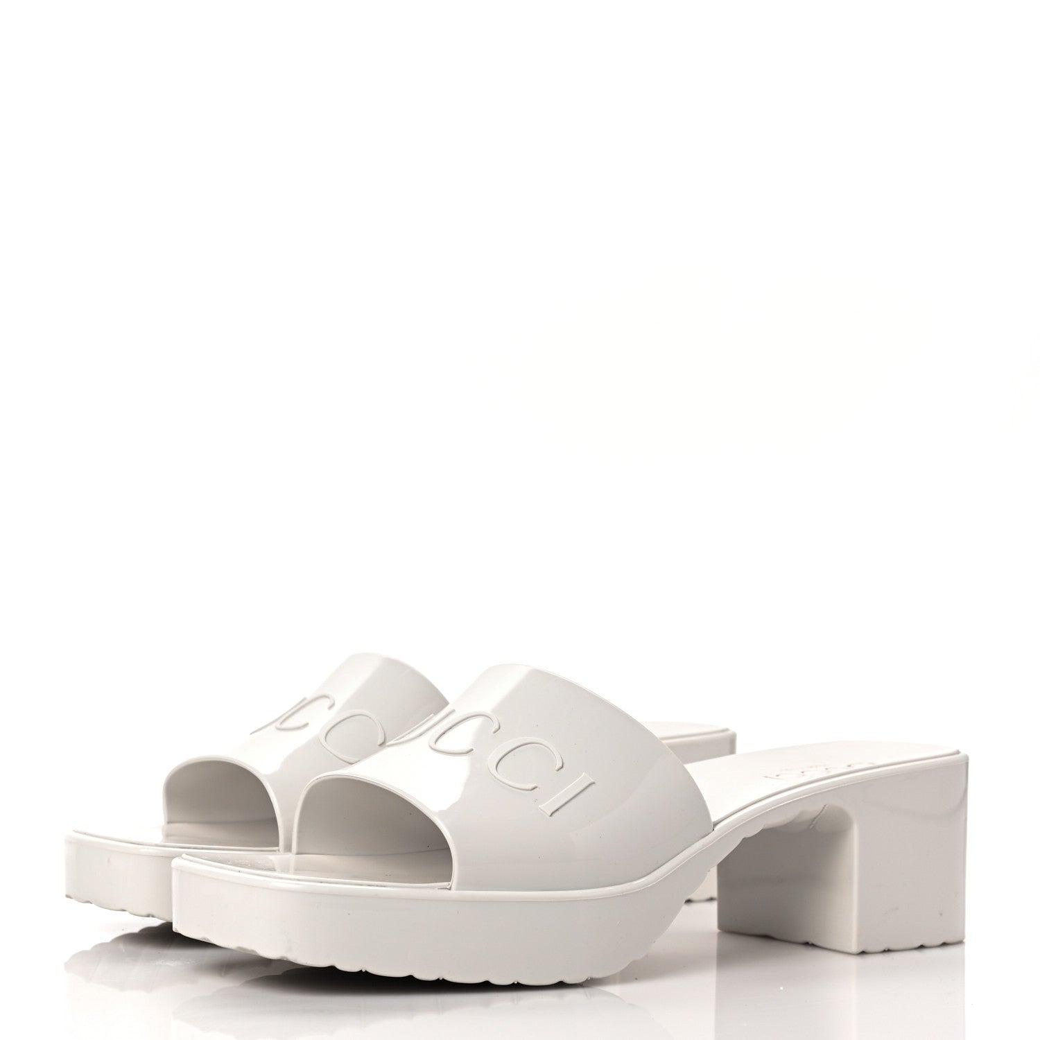 Gucci Rubber Gucci Logo Womens Platform 20/60mm Slide Sandals 38 Mystic White 3 of 7
