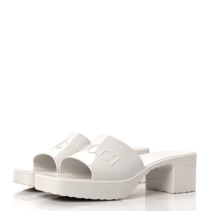 Gucci Rubber Gucci Logo Womens Platform 20/60mm Slide Sandals 38 Mystic White 3 of 7
