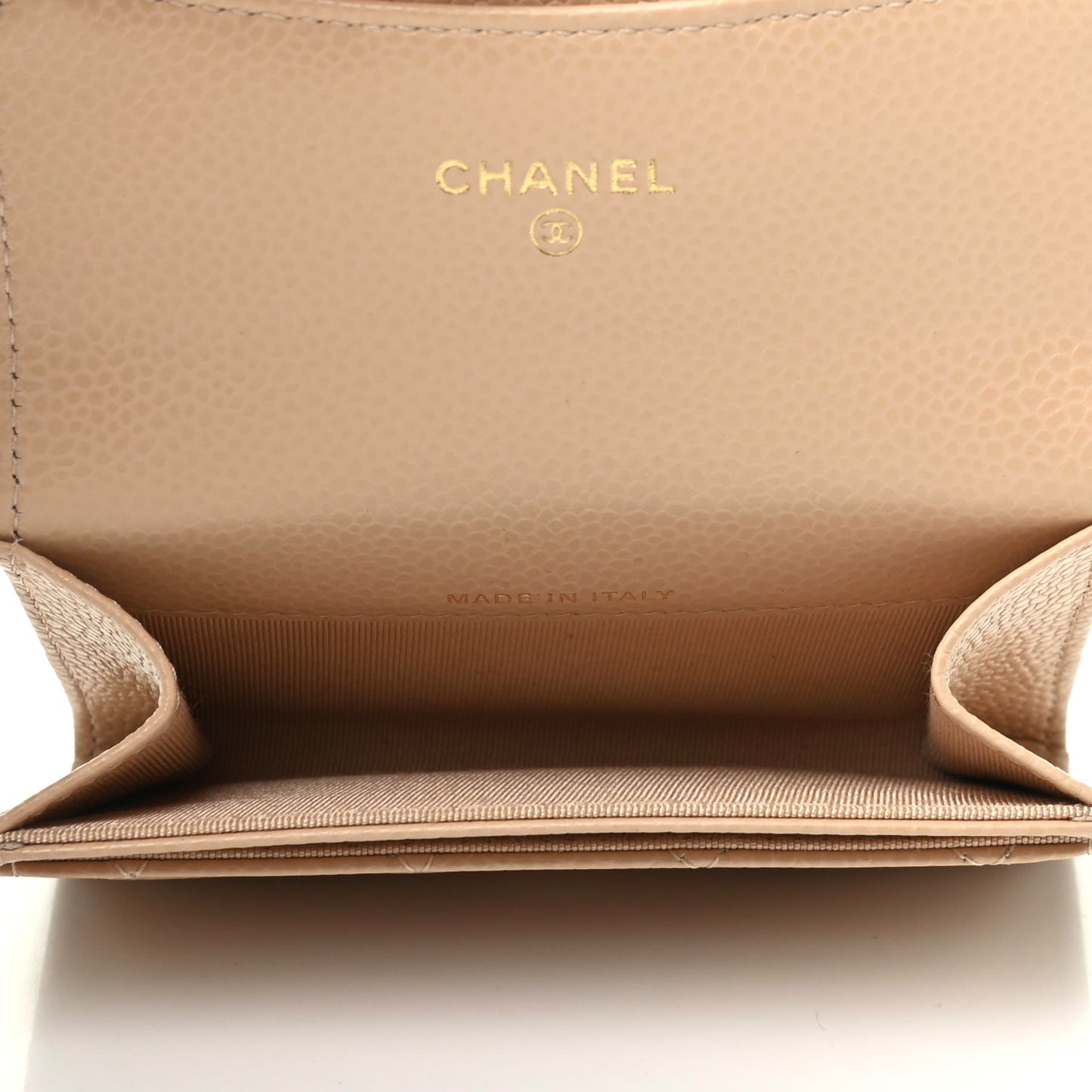 Caviar Quilted Flap Card Holder Wallet Beige