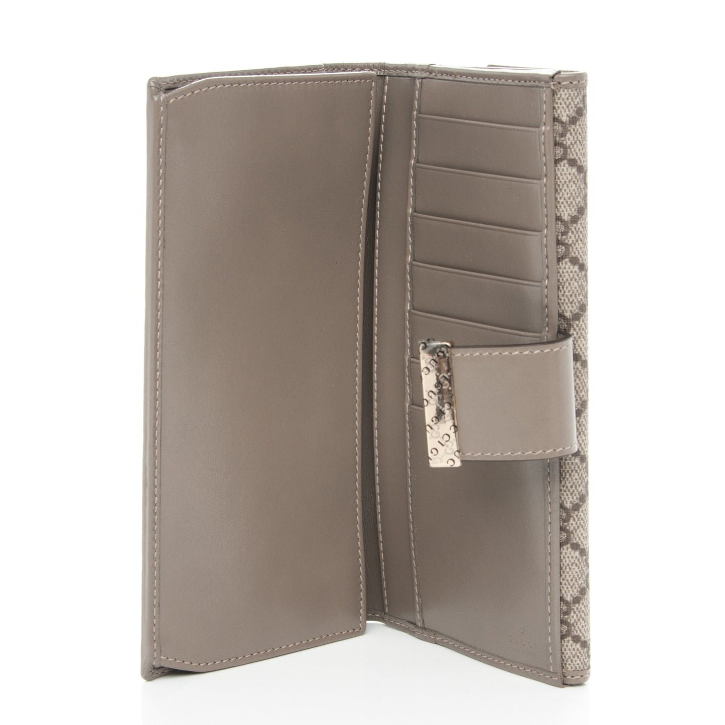 GG Supreme Monogram Icon Bar Continental Flap Wallet Beige Ebony Grigio