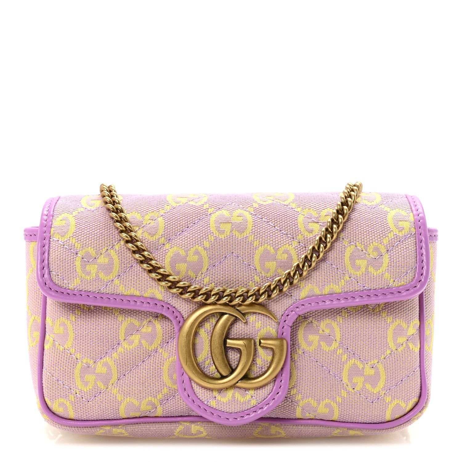 Gucci Monogram Super Mini GG Marmont Shoulder Bag Lilac Yellow 1 of 11
