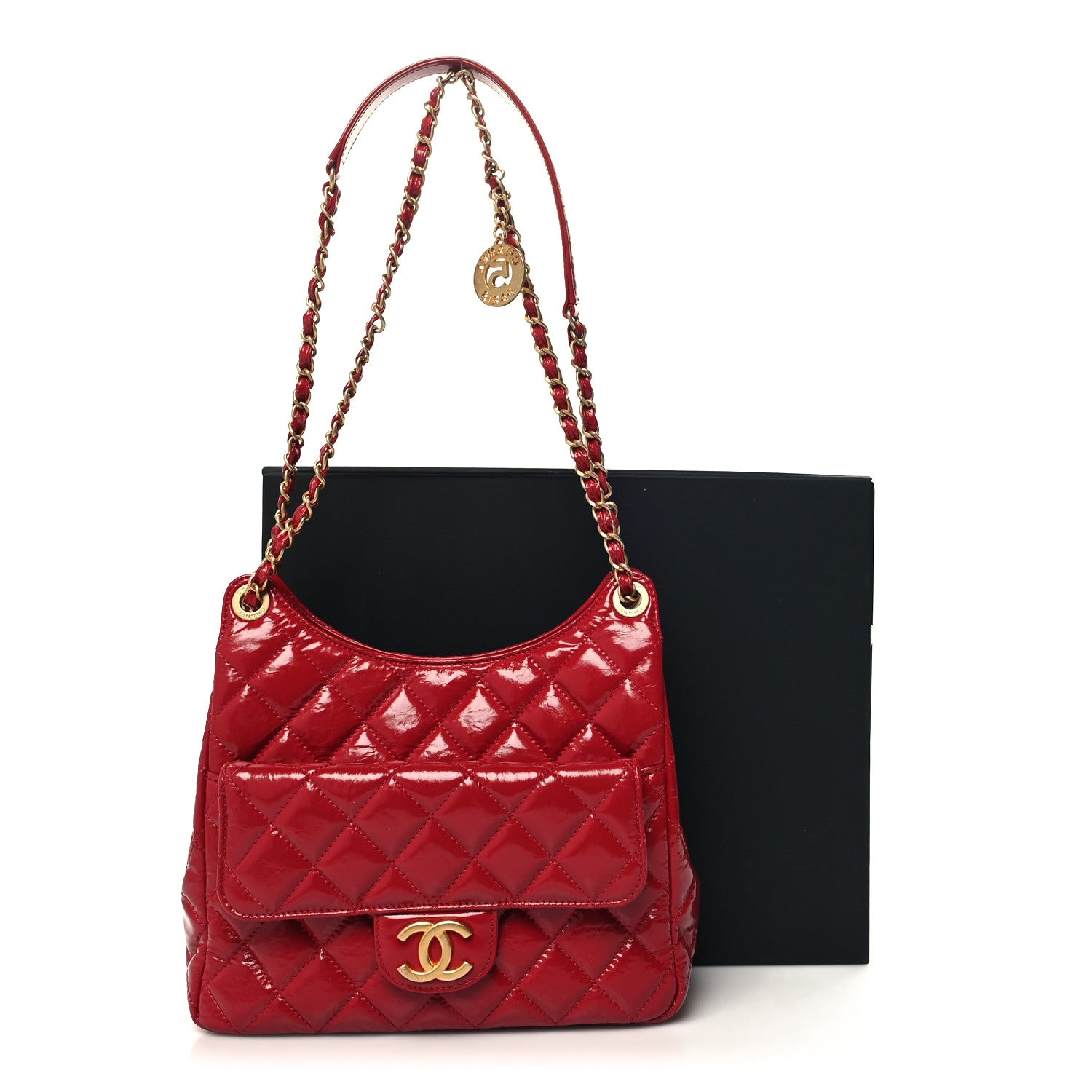 Chanel Shiny Crumpled Calfskin Quilted Wavy CC Hobo Red 11 of 11