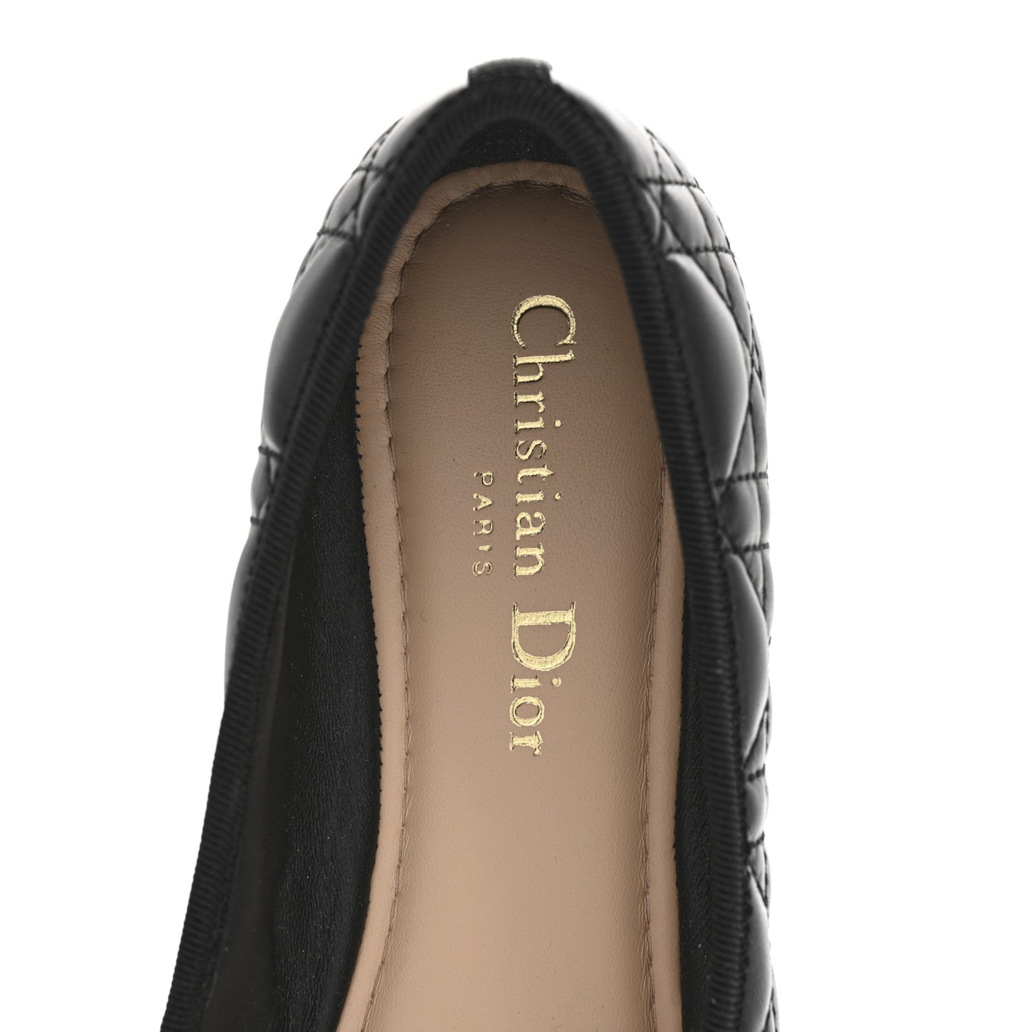 Calfskin Cannage Pearl Ballet Flats 38.5 Black